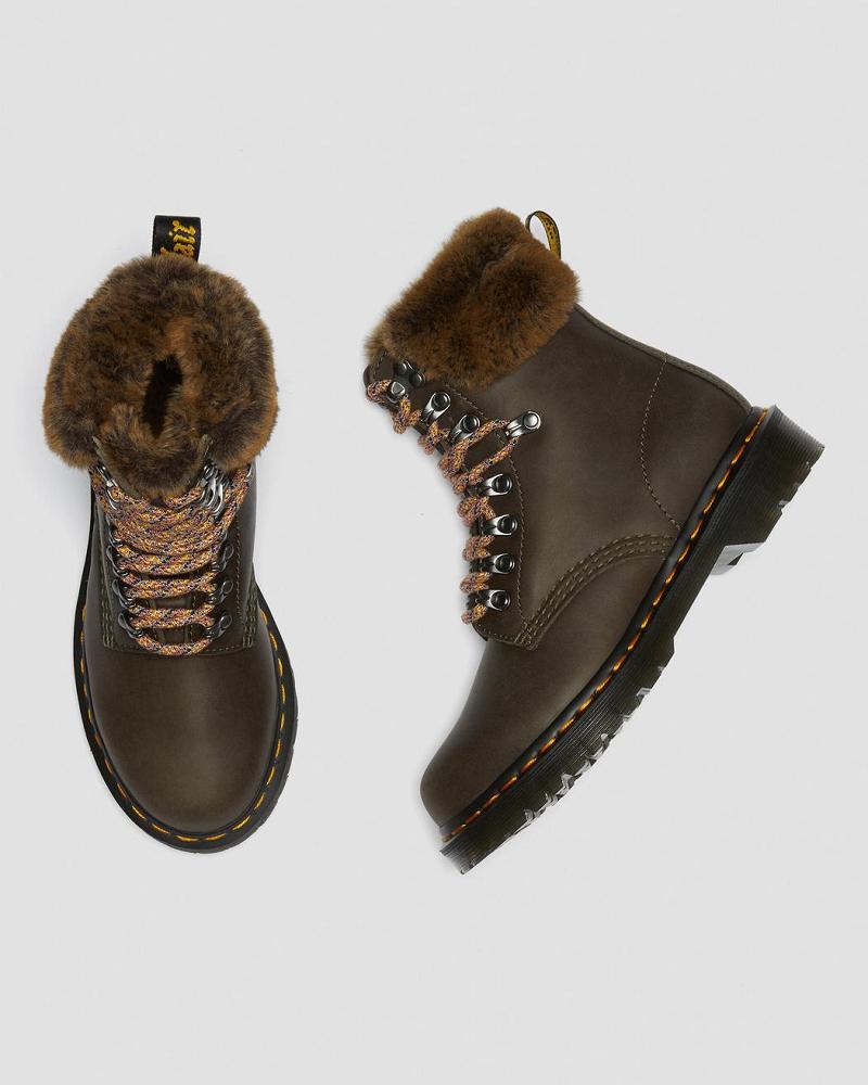 Dr Martens 1460 Serena Collar Faux Fur Gevoerde Veterlaarzen Dames Grijs | NL 579YXF